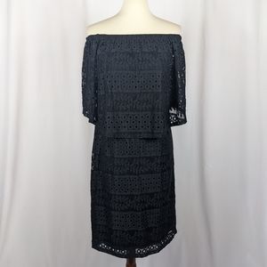 Thalia Sodi Black Lace Off The Shoulder Midi Dress